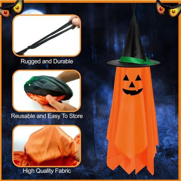 2 Pack Halloween Decorations, Pumpkin Wizard Hat Pre-Installed Pumpkin Ghosts - Picture 4 of 8